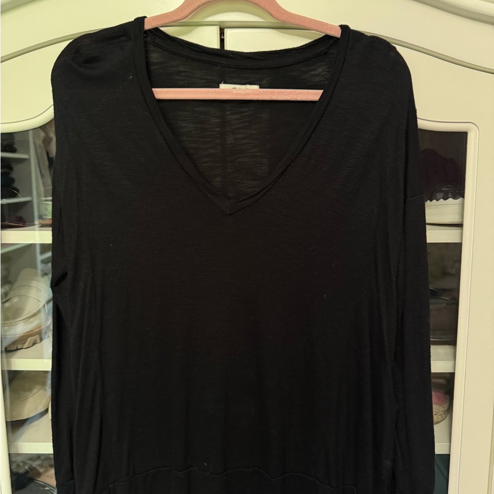 Madewell Ebony V-Neck Long Sleeve Blouse